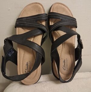 Clarks Black Suede Sandals Womens Size 9.5